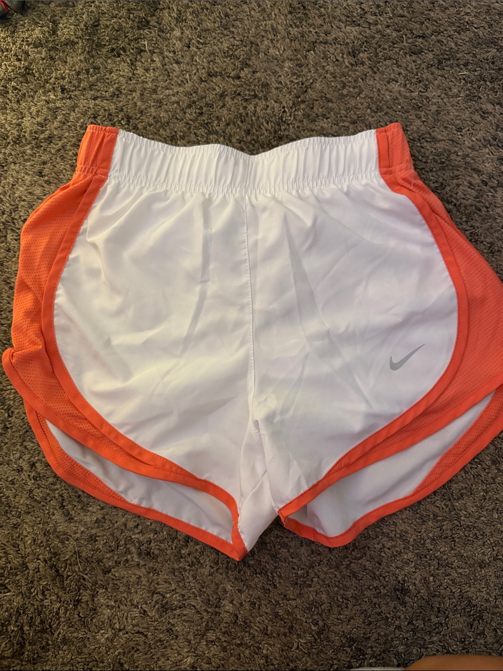 Nike White Athletic Shorts with Orange Trim